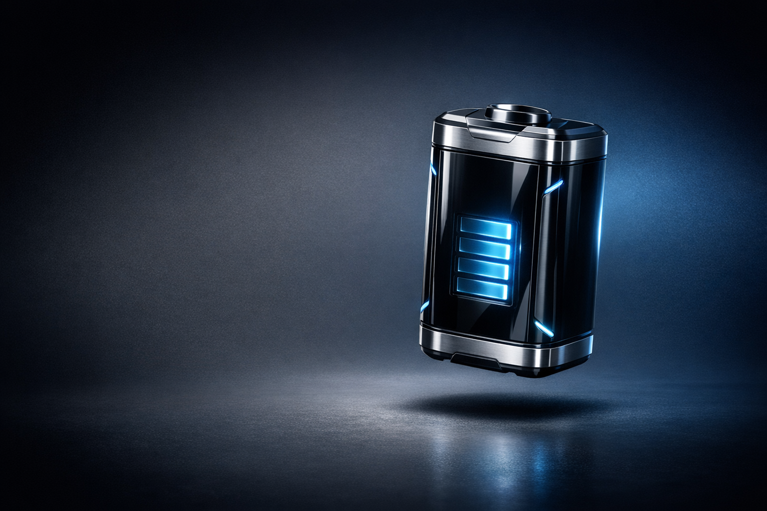 Featured battery product centered inside the rotating hero cube